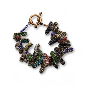 Handcrafted Artisan Beaded Magic Carpet Bracelet Rainbow Maximalist Boho